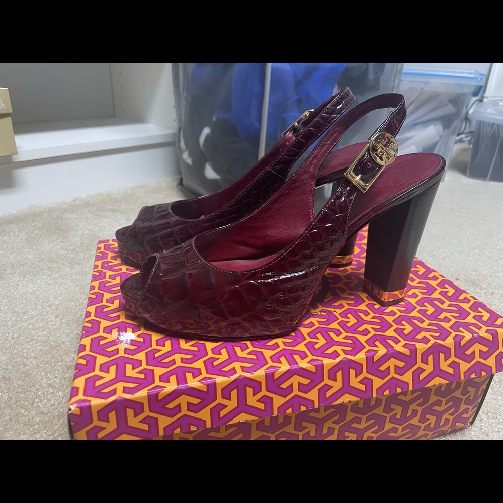 Tory Burch Allison-Croc Patent Pumps